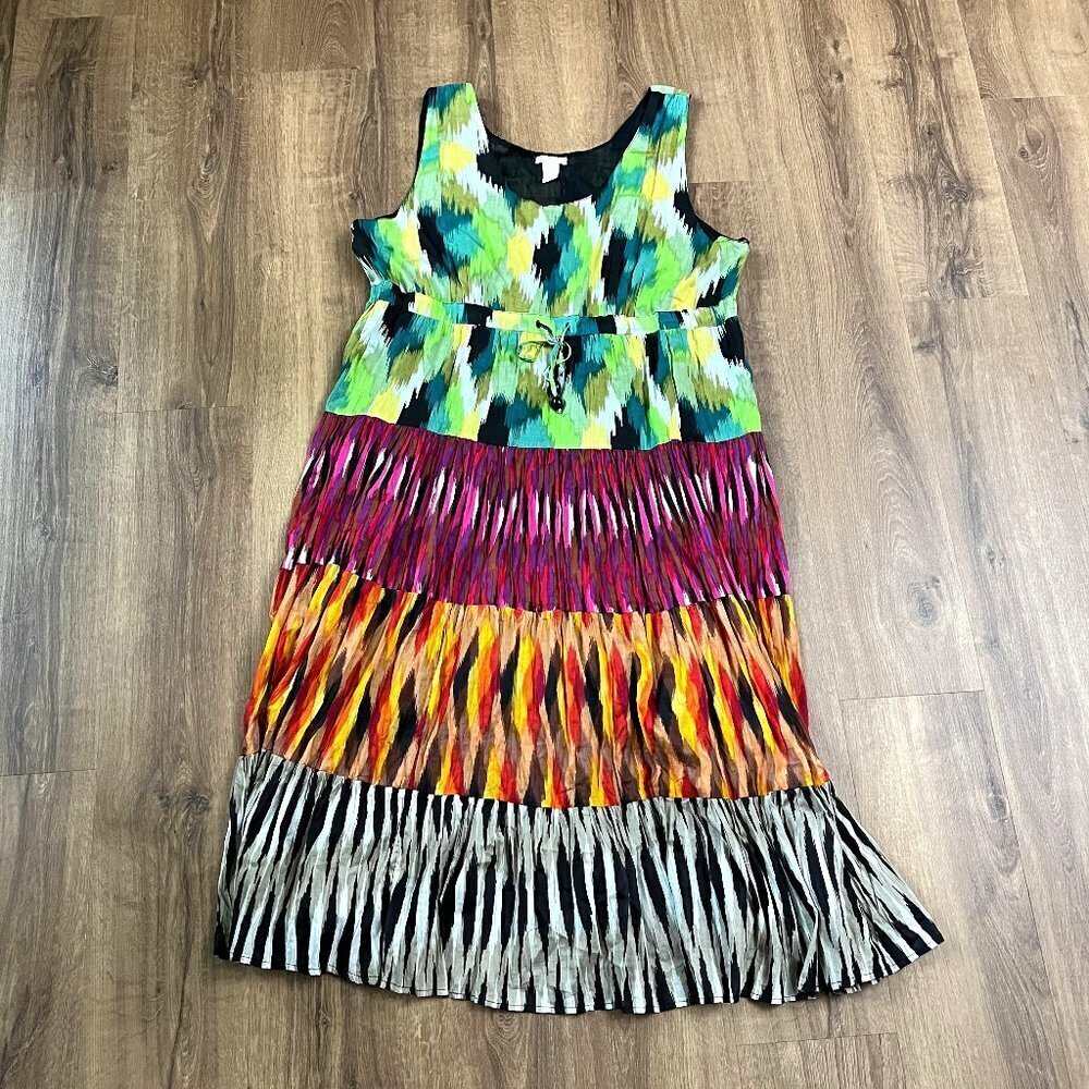 Klozlyne Colorful Print Boho Tiered Cotton Dress Sz 3X